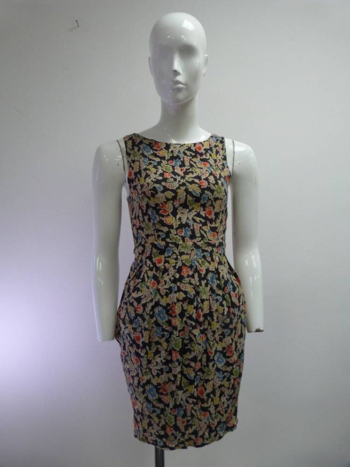 Topshop Navy Flowered Dress Navy Size: 8