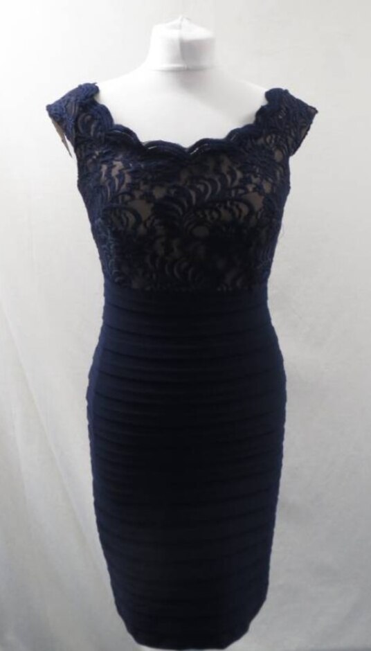 Xscape Mini Dress With Lace Details  Navy  Size: 6