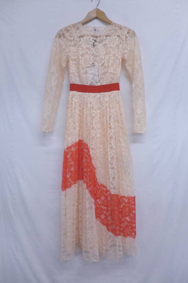 Little Mistress Floral Lacework Prairie Dress Peach Pink Size: 8