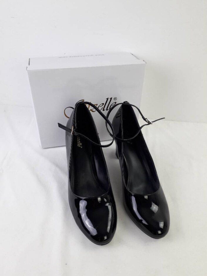 Gizelle Women's Ankle Strap Block Heel Shoes Colour: Black Size: Uk 12/eu 46