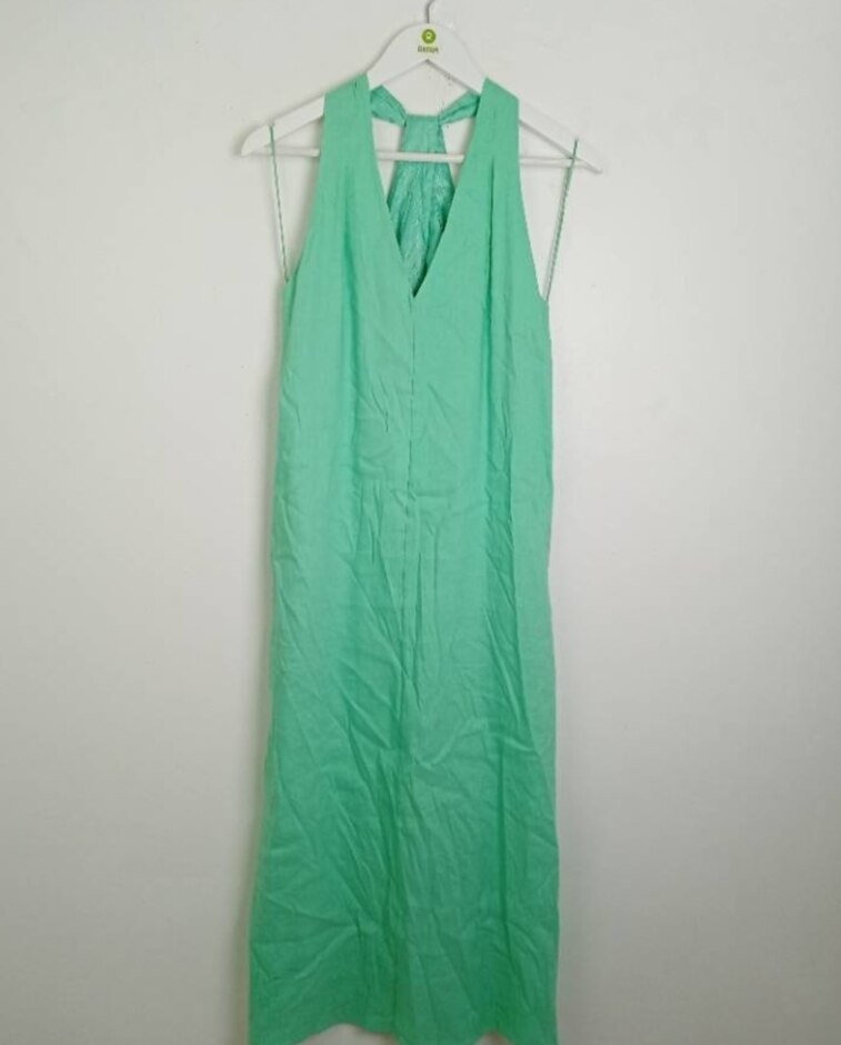 Autograph Linen Blend Women's Halter Neck Maxi Dress New Green Size: 8