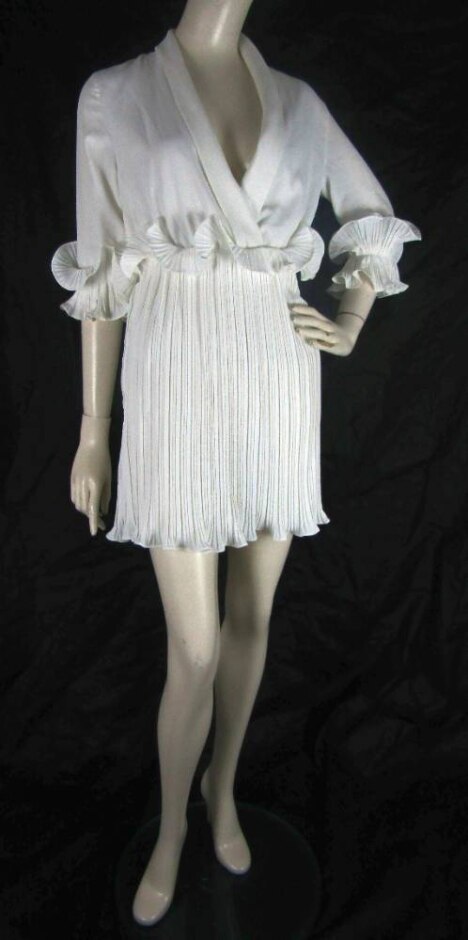 Bnwt Pretty Little Thing Skater Dress With Frill Detail Chalk White Size: 8