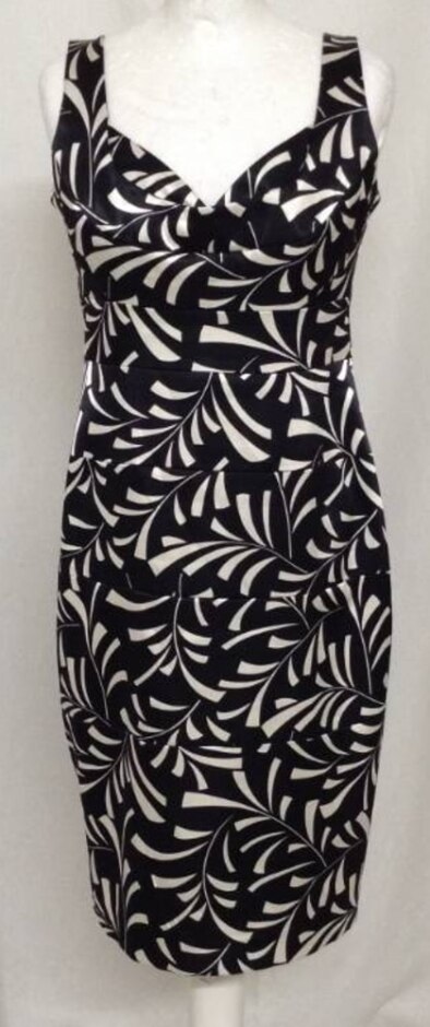 London Times Sleeveless Panelled Dress Black/cream Size: 8