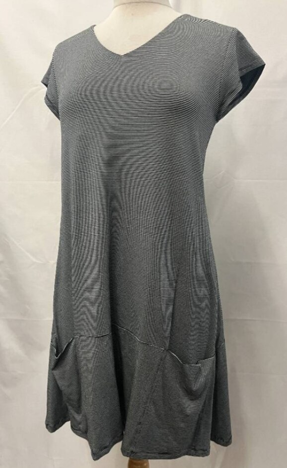 The Masai Clothing Company Pinstripe Pocket Smock Dress Green/black Size: S