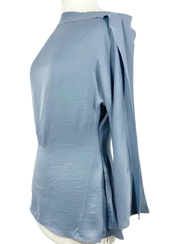 Reiss Cold Shoulder Satin Blouse Stone Blue Size: 10