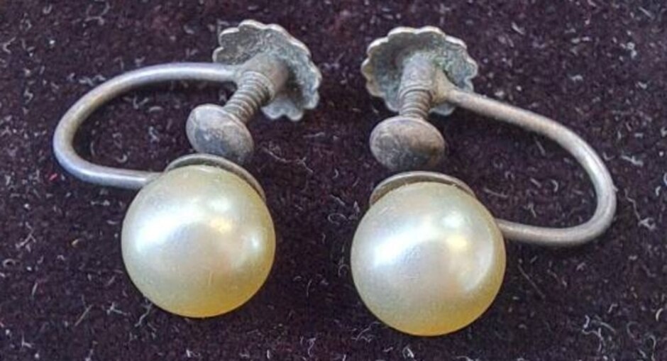 Vintage Sterling Silver And Faux Pearl Screw Back Earrings