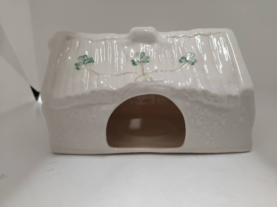 Vintage Belleek Shamrock Cottage Votive Lamp