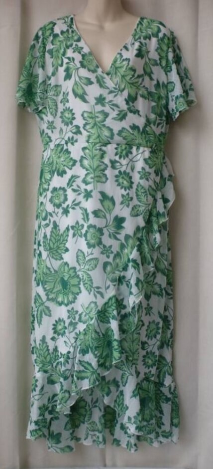 Quiz Chiffon Floral Wrap Midi Dress Green & White Size: 16