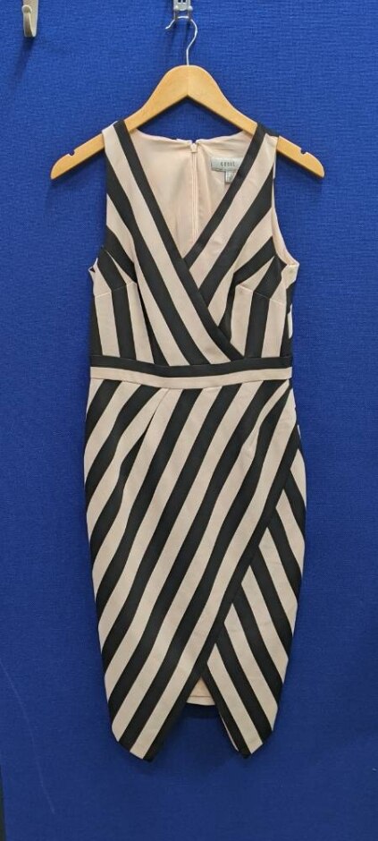 Coast Fitted Striped Midi Dress Black/blush  Size: 12