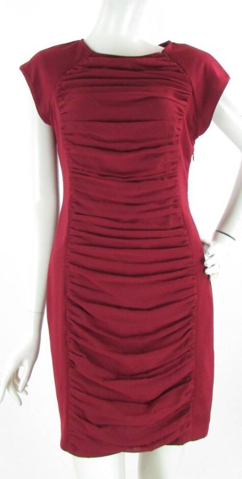 Ted Baker Ruched Front Sheath Dress Burgundy Size: 10