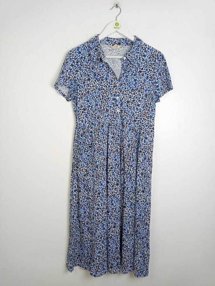 Seasalt Short Sleeve Midi Shirt Dress Blue Floral Size: 10