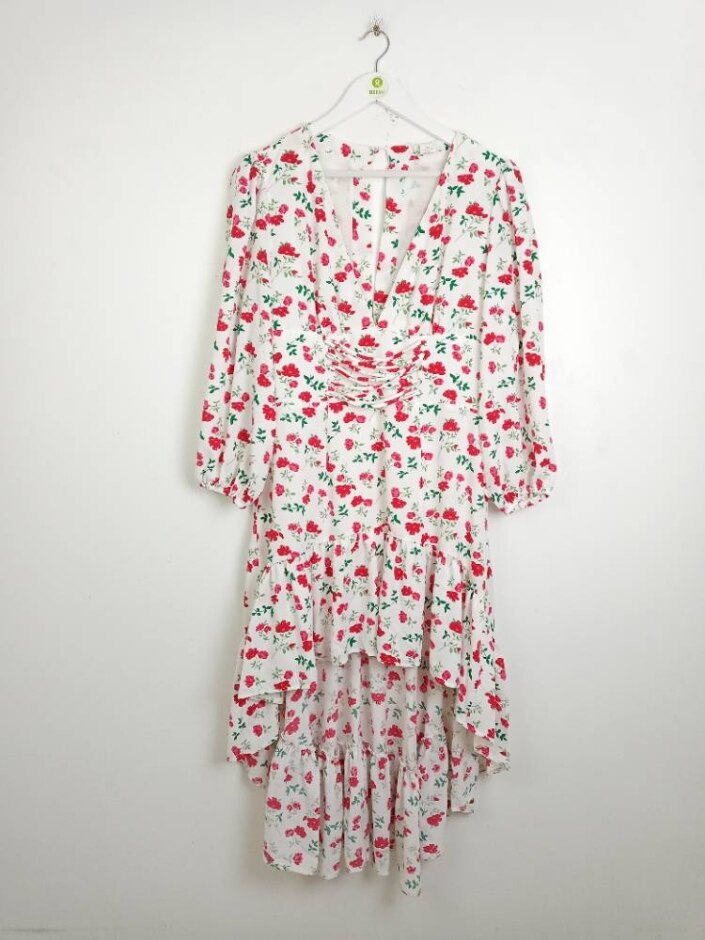 Collective Floral High Low Midi Dress White/red Size: 16