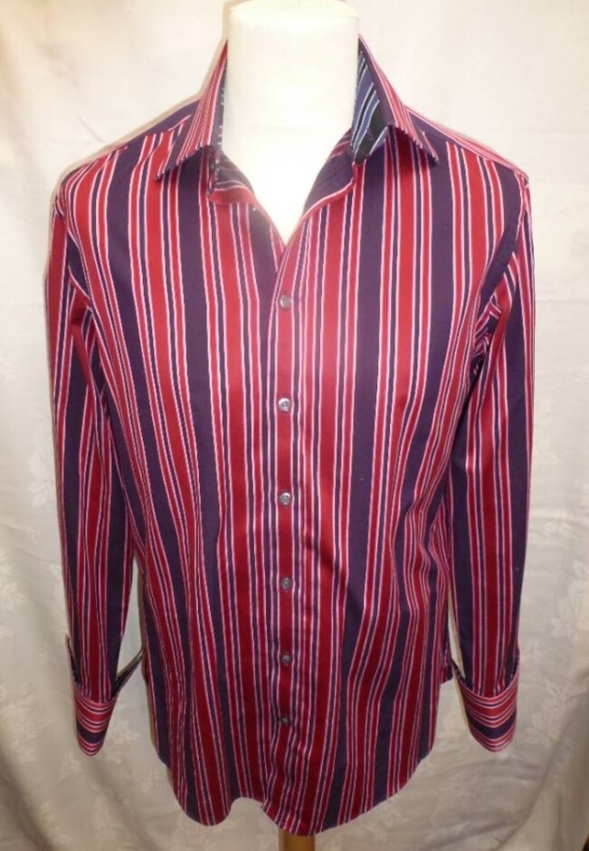 Ted Baker Endurance Striped Occasion Shirt  Pink Red Purple Size: L