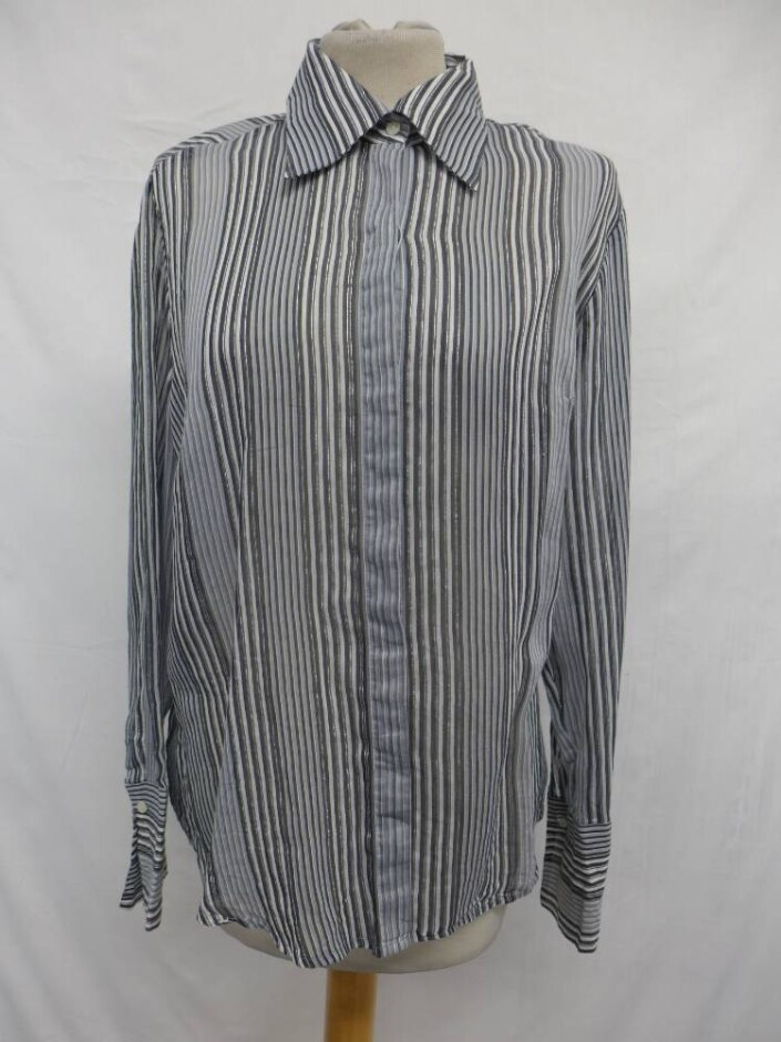 The Limited Striped Sheer Cotton Shirt Silver & Black Size: L