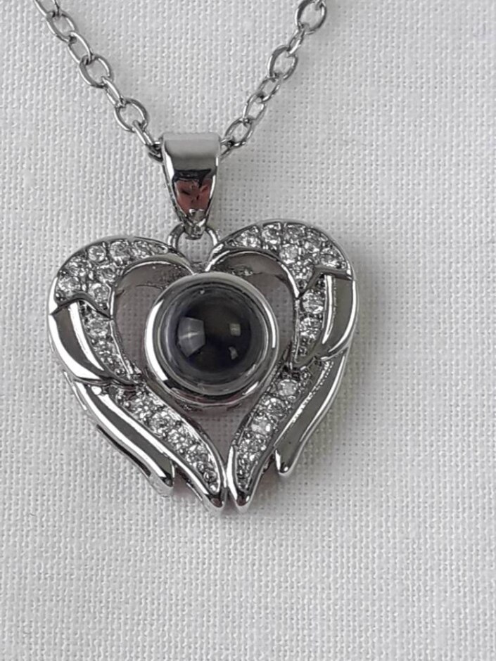 925 Sterling Silver Necklace 43.5-49cm Heart Pendant Clear Stone