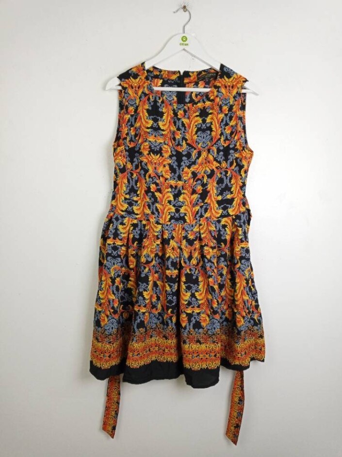 Ravi Famous Women's Sleeveless Dress Orange Black Size: 16