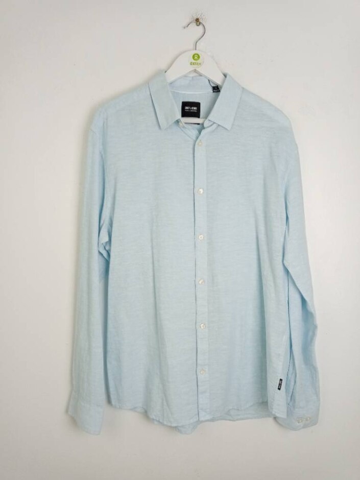 Only & Sons Nwot Men's Onscaiden Solid Linen Shirt Cashmere Blue Size: Xl
