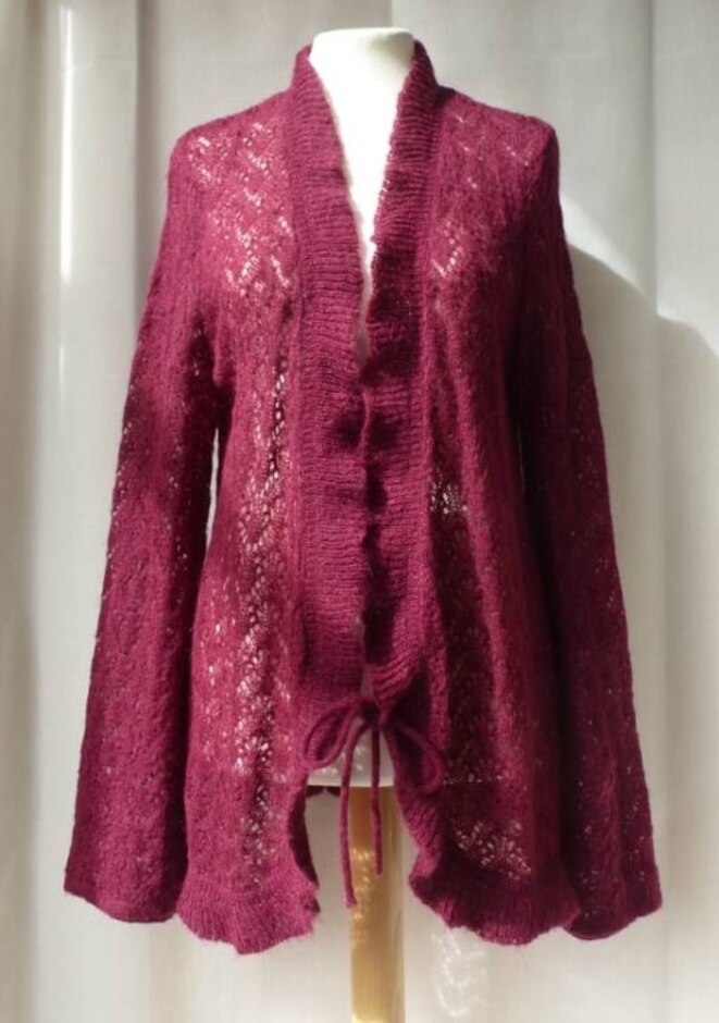 Florence + Fred Mohair Blend Lace Knit Cardie Burgundy Size: 14