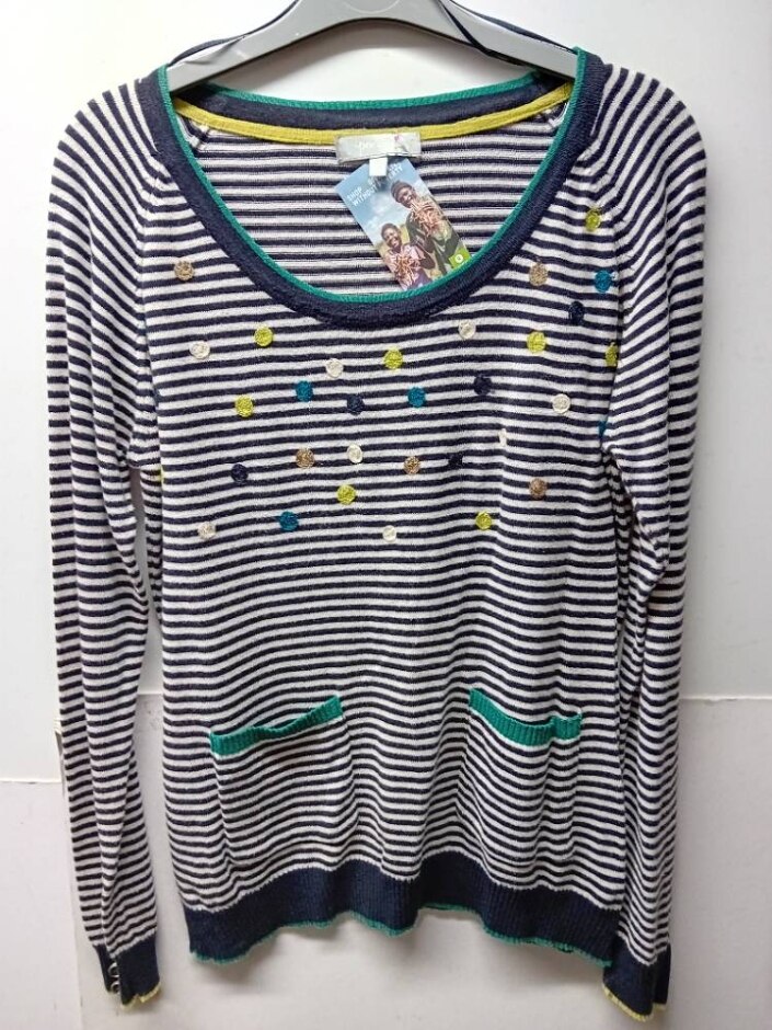 Per Una Embroidered Striped Top White/navy Size: 14