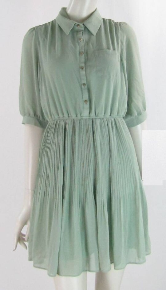 Darimeya Pleated Shirt Waist Dress Light Sage Size: 10