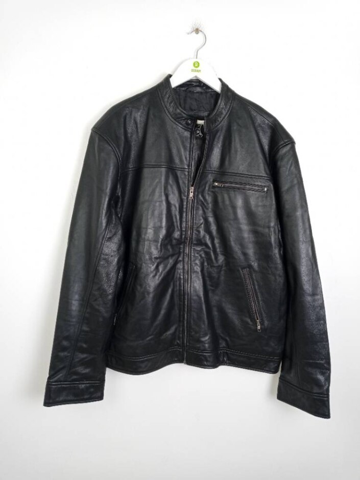 Real Leather Men's Leather Jacket Black Size: Xxl