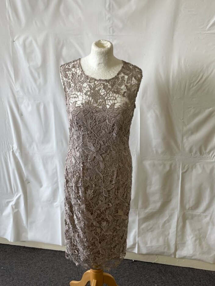 Laura Ashley Embroidered Dress Taupe Size: 8