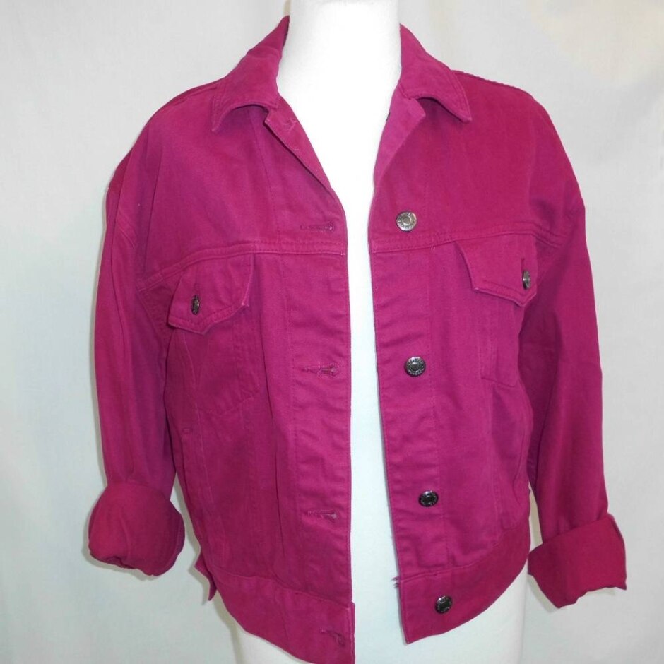 Bnwt Topshop Moto  Oversized Trucker Style Jacket Bright Fuchsia Size: 8