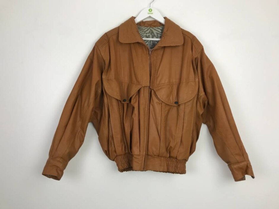 Vintage Real Leather Zip Up Jacket Light Brown Size: L