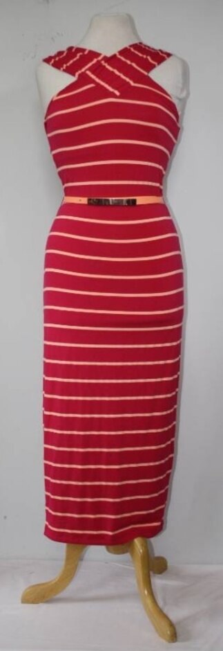 Ted Baker Canna Striped Midi Dress  Pink & Peach Size: S