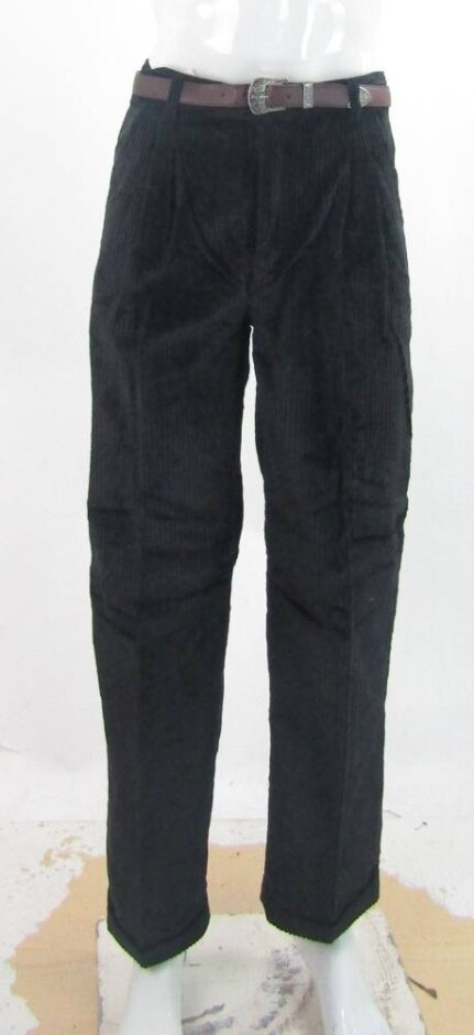 Bnwt Vintage Club Montana Cotton Cord Trousers With Belt Raven Black Size: 29
