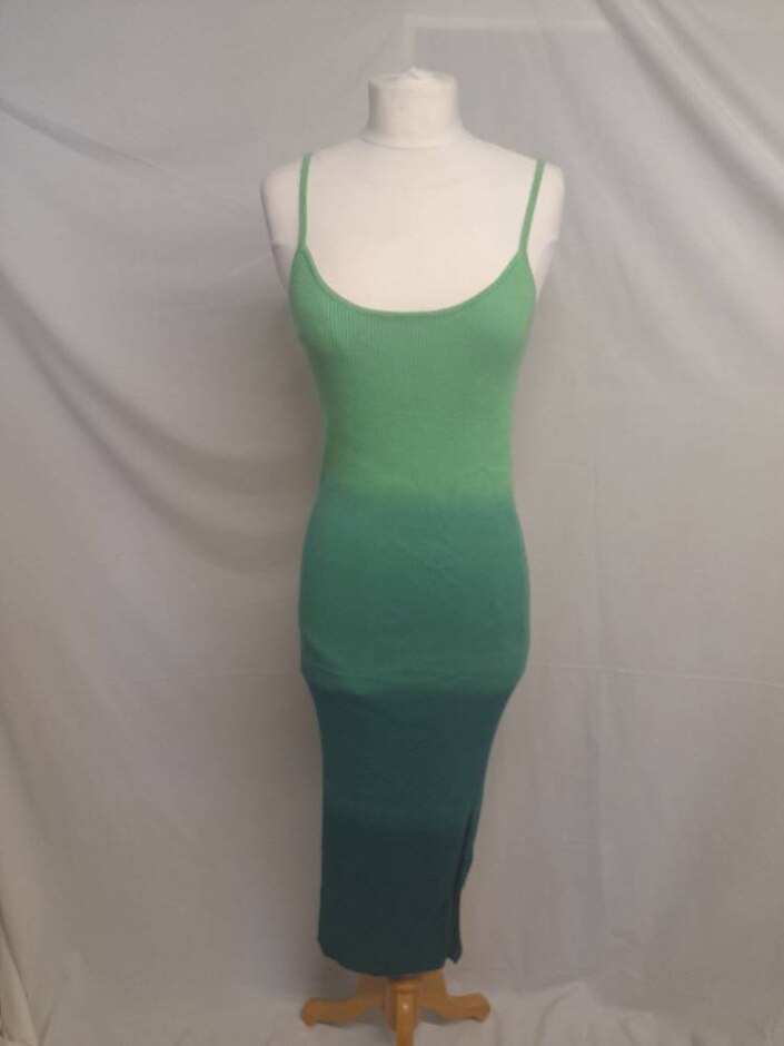 Mango Rib Knit Spaghetti Strap Dress Green Size: L