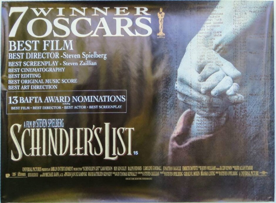 Schindler's List (1993) Spielberg - Original Uk Quad Movie Poster *rolled Not Folded Exshop Stock*