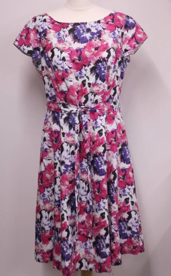 Laura Ashley Floral Linen Dress Multicoloured Size: 16