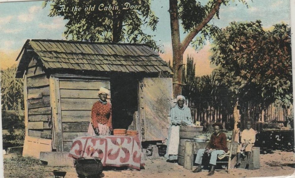 Vintage American Postcard - At The Old Cabin Door