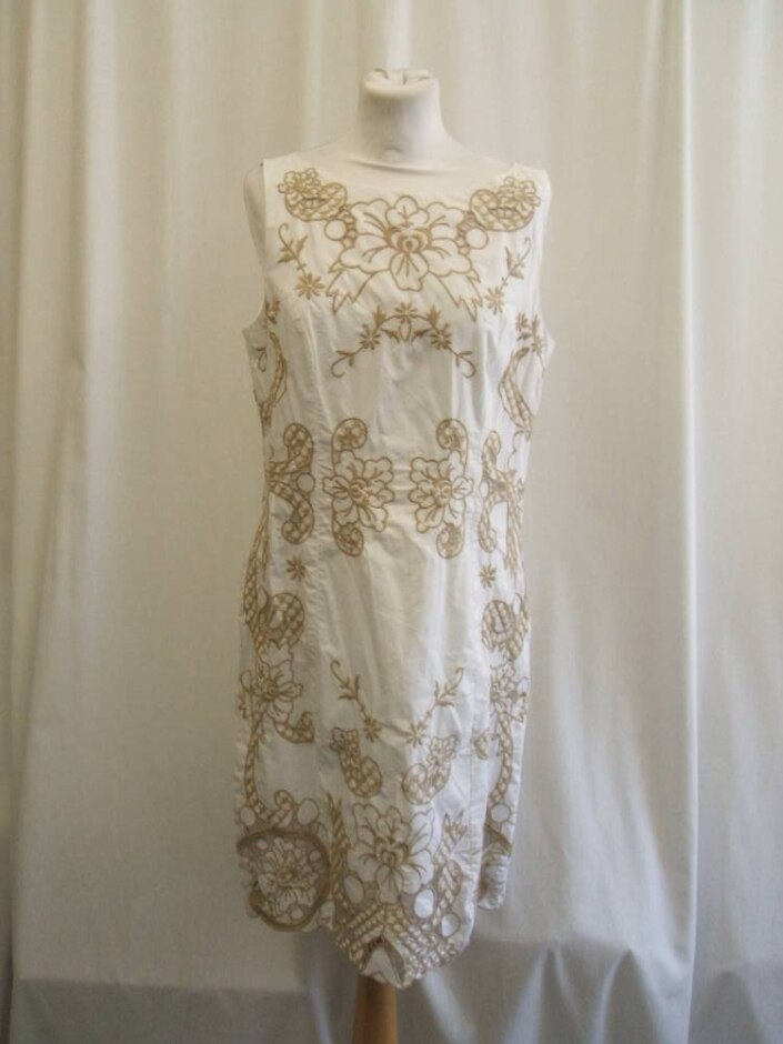 Phase Eight Embossed Short Sleeve Dress Cream  Size: 12