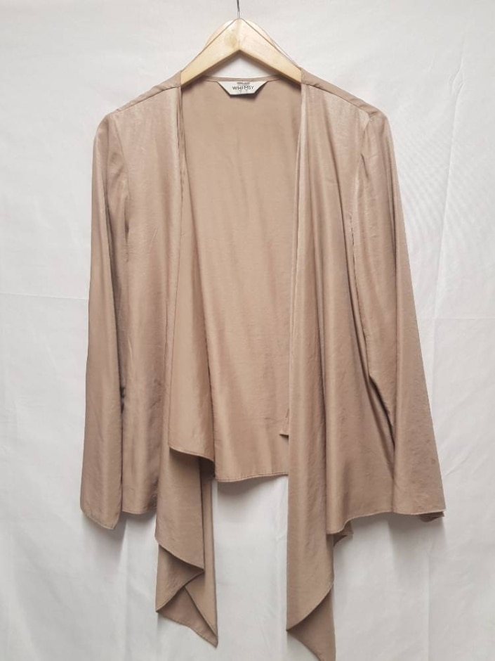 Whimsy Elegant Waterfall Wrap Top Beige Size: 16