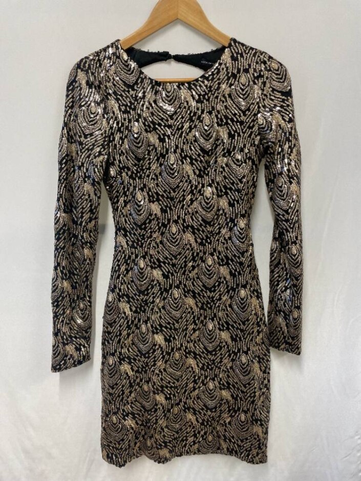 Look Of The Day Gold Sequined Mini-dress Black And Gold Size: 6