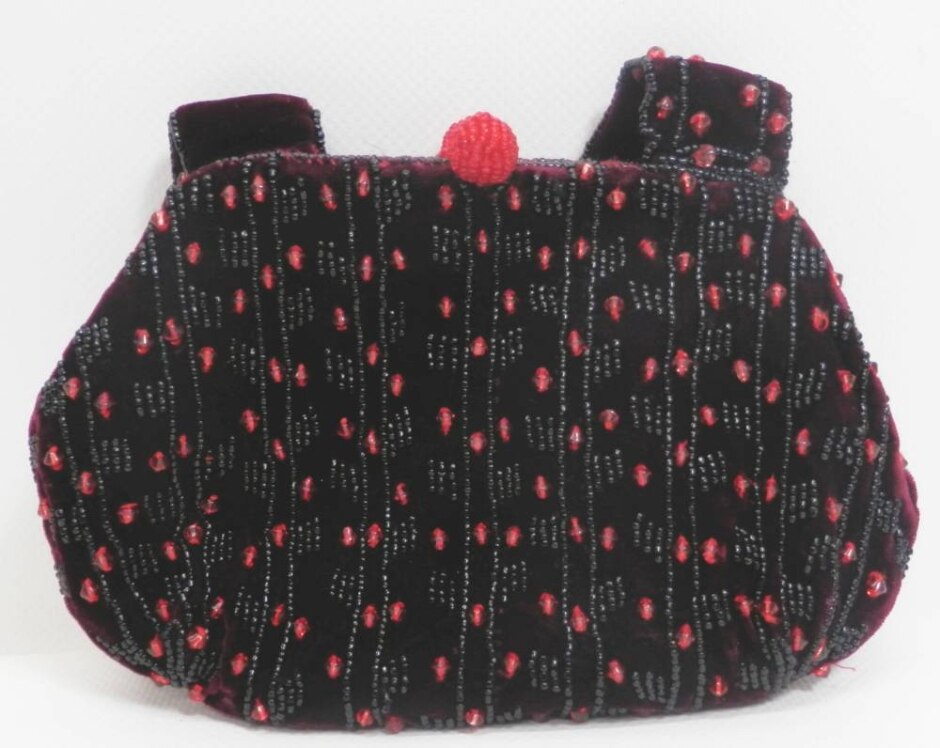 Vintage Torba Burgundy Velvet Beaded Evening Bag