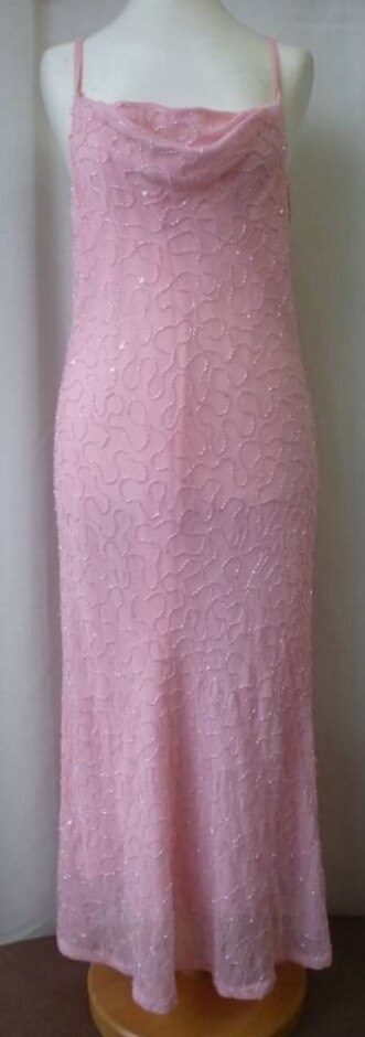 Etam Vintage Beaded Chiffon Dress Bubblegum Size: 16
