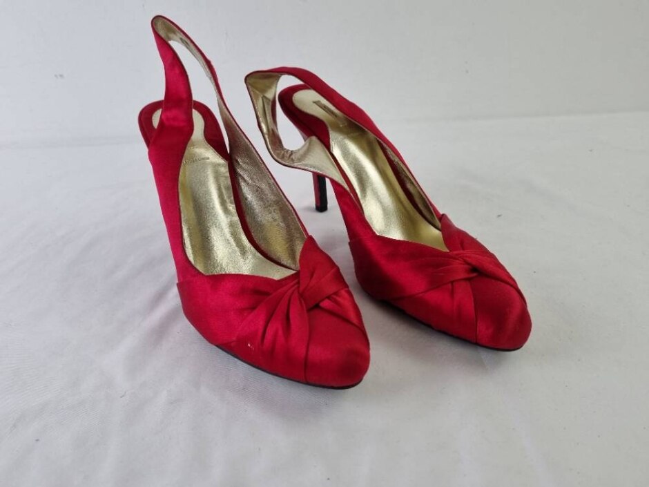 M&s Autograph Satin Slingback Heels Red Size Uk 8 Used