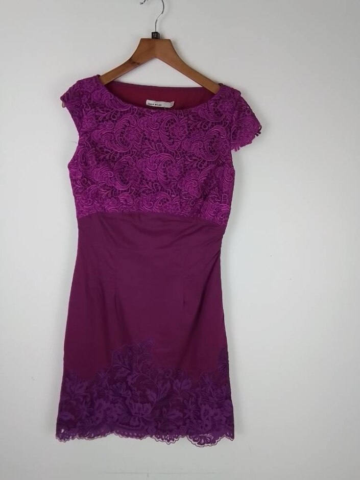 Karen Millen Midi Dress With Half Lace Purple Size: 12