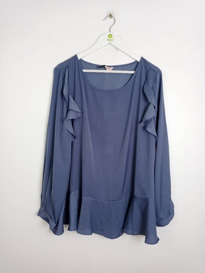 Annalisa Long Sleeve Flounce Blouse Blue Size: 26