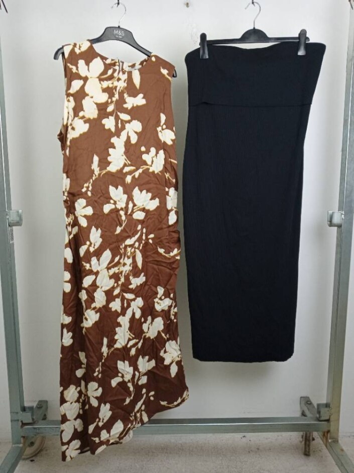 M&s Nwot Women's Bandeau/ Floral Print Midi Dress 2xpcs Black/brown Size: 18
