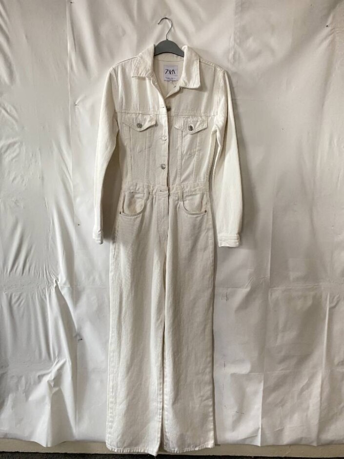 Zara Thick Cotton Jumpsuit White Size: S