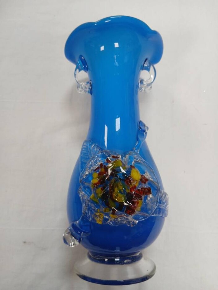 Blue Murano Style Glass Vase - Blown Glass