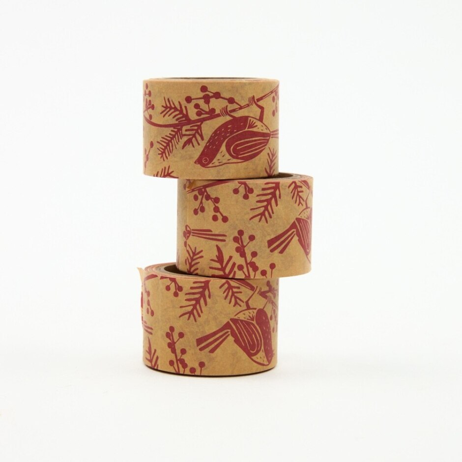 Christmas Robin Kraft Paper Tape - 3 Pack