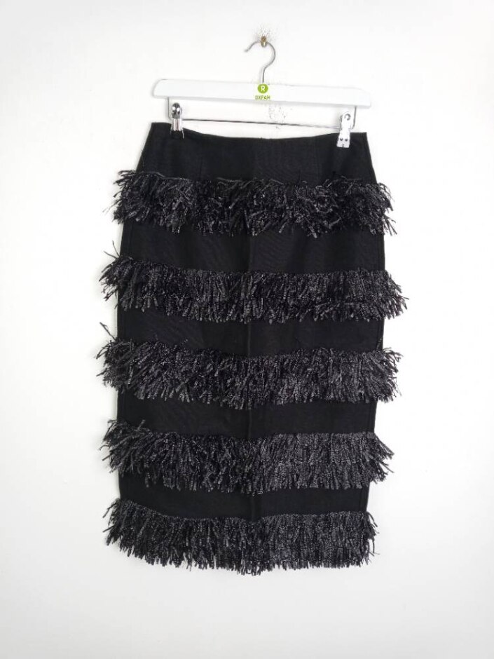 Whistles Women's Body Con  Skirt With Novelty Fringe Trim Black Size: 10