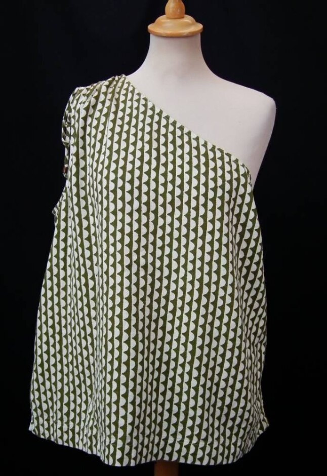 New M&s One Shoulder Linen Mix Vest Sage/cream Size: 20