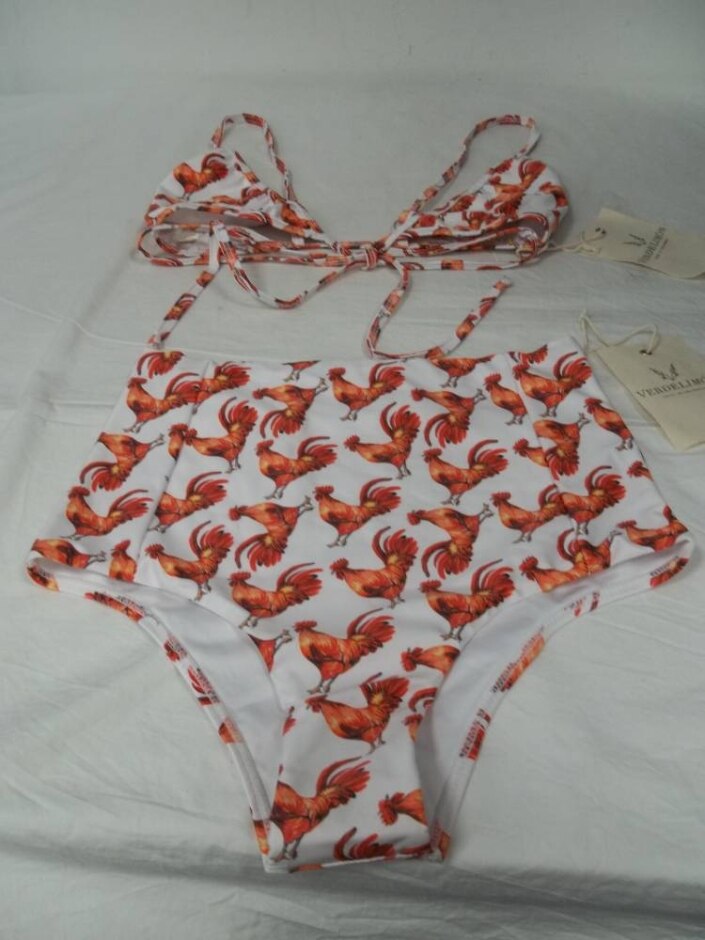 Verdelimon - 2 Pieces Swim Suit -orange/white -size M -  Polyester/lycra - New W/tags
