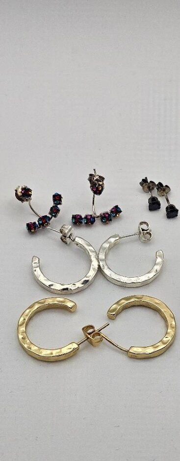 925 Sterling Silver Four Pair Earrings Mixed Shape Mixed Style Multicolour